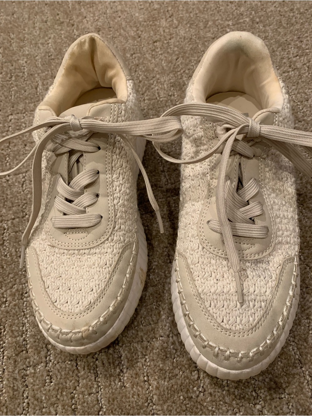 DV by Dolce Vita Women's Cream Knit Lace-Up Sneakers